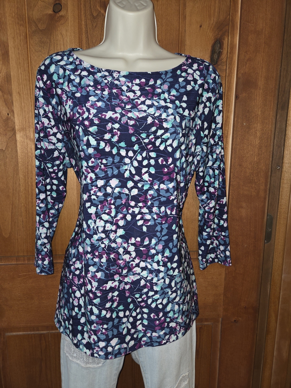 Navy Floral Boatneck Top